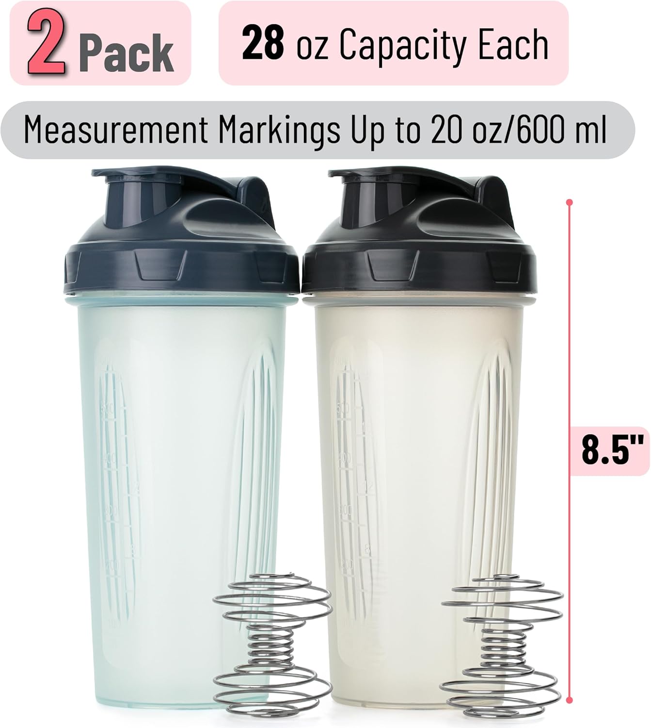 - Shaker Bottles for Protein Mixes, 28 Oz, 2 Pack, 2 Colors, Protein Shaker Bottle with Wire Whisk Ball, Shaker Cup, Mixer Bottle, Protein Shake Bottles, Protein Bottle, Protein Shake Bottle